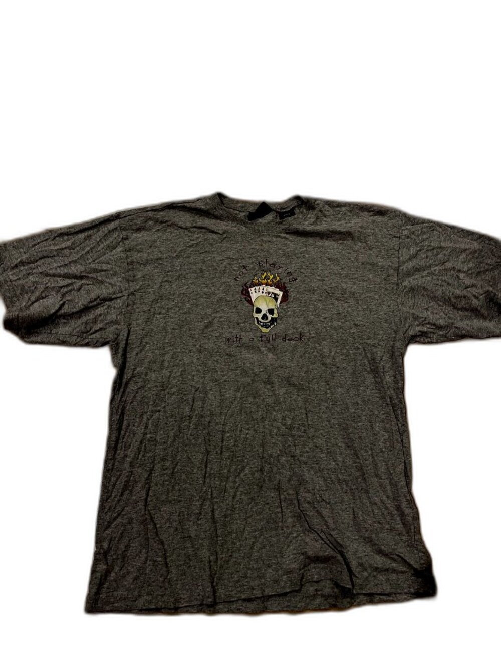 No Boundaries Skull and Cards Graphic Tee Men's L Gray